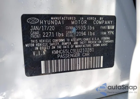 2020 Hyundai Ioniq Hybrid Blue from USA, damaged, VIN KMHC65LC9LU210281